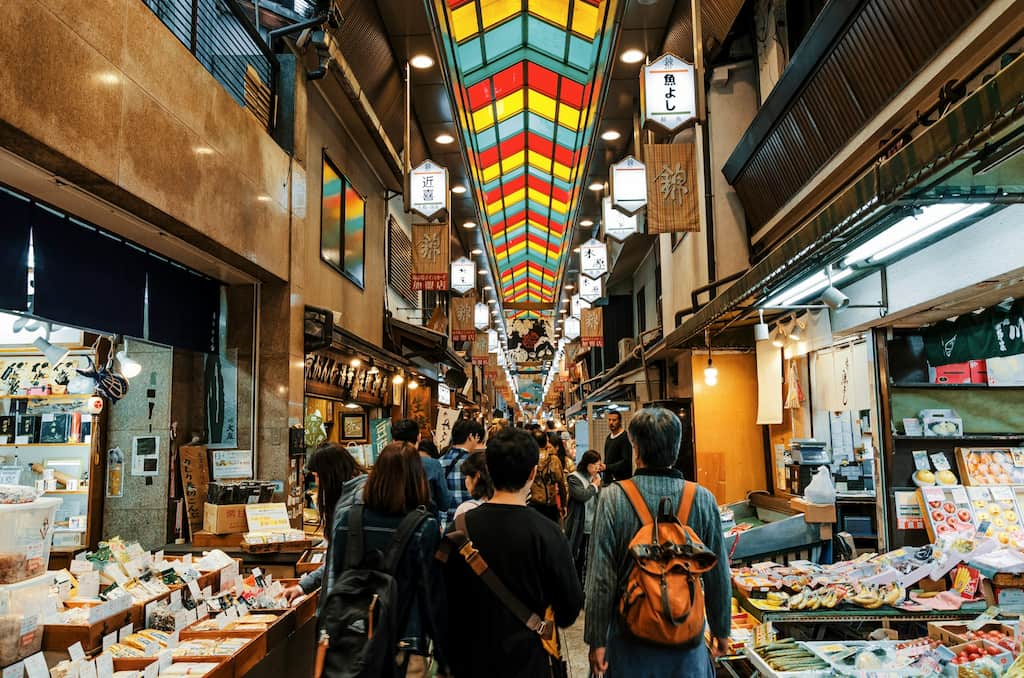 Shopping street with sun roof that with open air stalls often frequented by residents and visitors living in Tokyo.